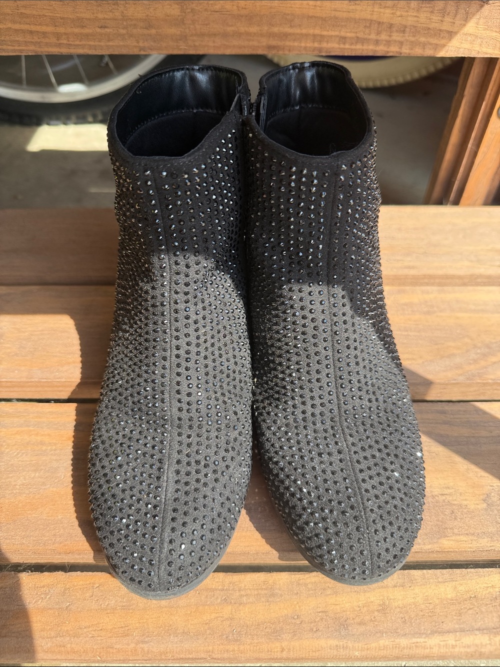 Girls Black Rhinestone Booties